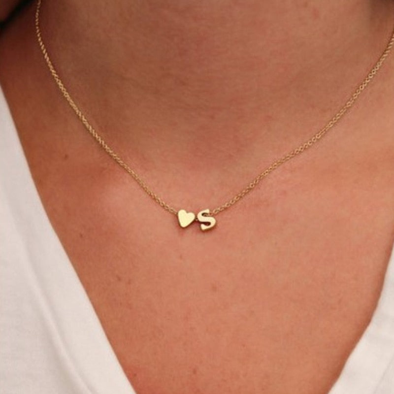 heart initial Tiny gold Necklace